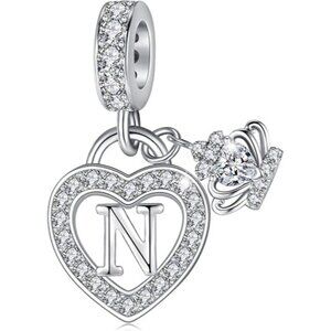 Letter N Letter Charms Silver Heart Alphabet Initial Dangle Charms